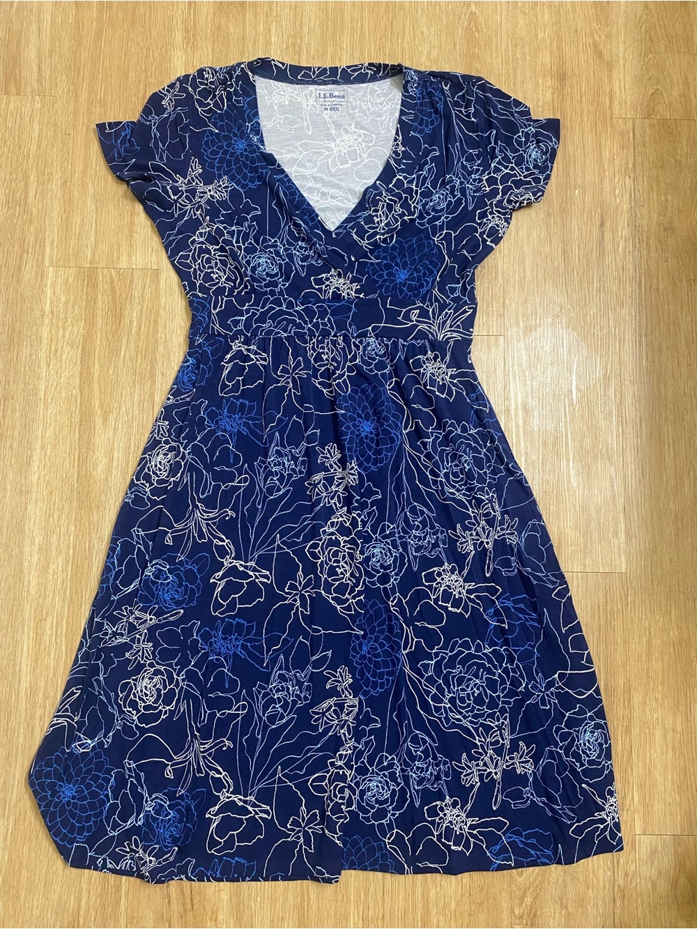 L.L. Bean Navy Blue Floral Midi Dress